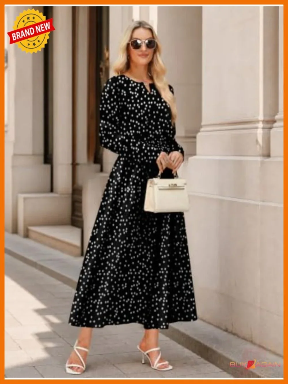 Womens Boho Floral Long Sleeve Maxi Dress with Pockets A-Line Smocked